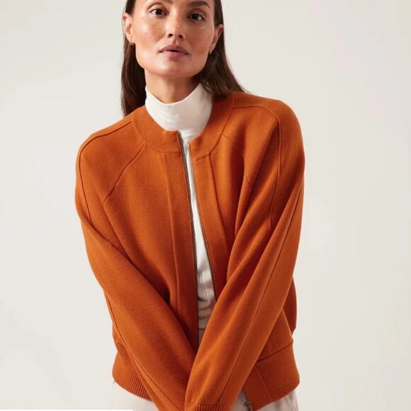 Athleta Sequoia Sweater Burnt Orange Athletic Cardigan Sweater Jacket Sz XS - Picture 1 of 6